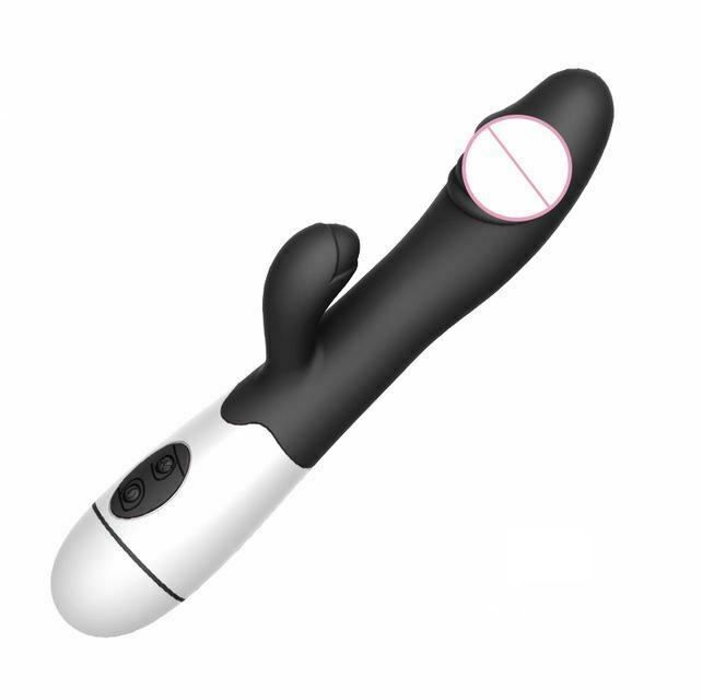 Rechargeable Rabbit Vibrator Clit G Spot Women Sex Toy - Black