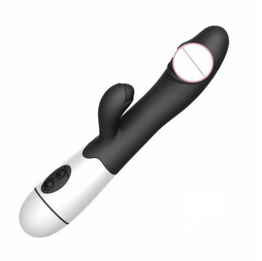 Rechargeable Rabbit Vibrator Clit G Spot Women Sex Toy - Black